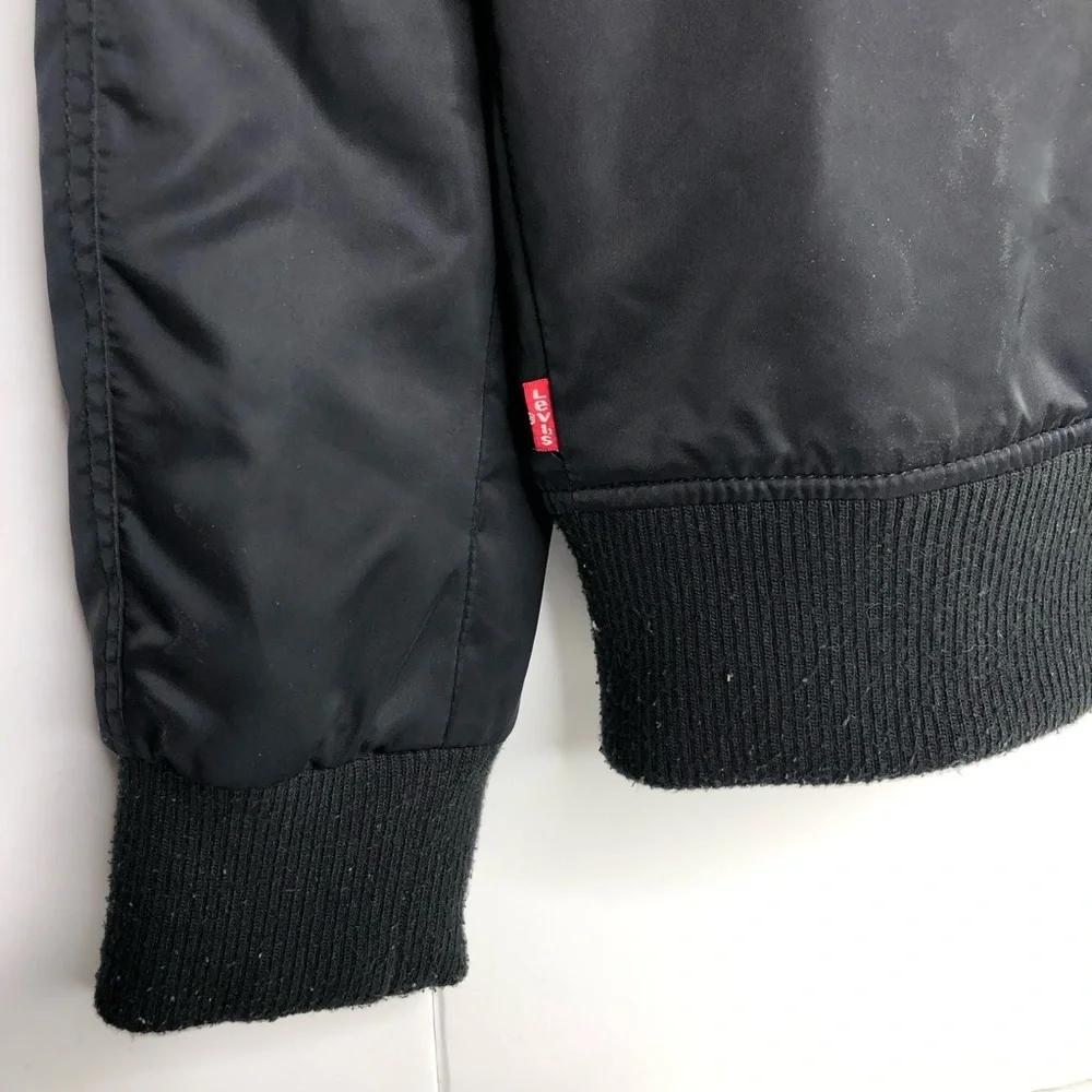 Levis Bomber Jacket Hoodie Mens Sz S Black Softshell Full Zip Hooded Quilt Lined